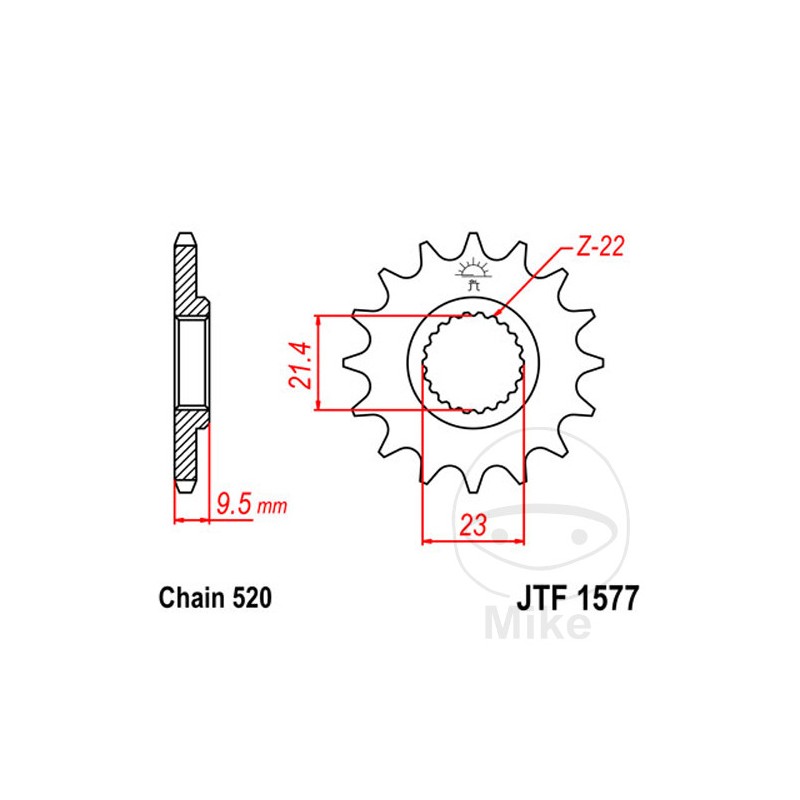 JT SPROCKETS Fine gear transmission pinion 15T 520 Ø21.4/23 726.00.75
