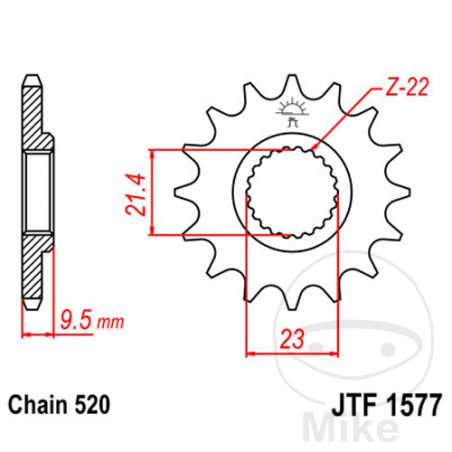 JT SPROCKETS Piñón transmisión engranaje fino 15T 520 Ø21.4/23 726.00.75