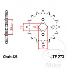 JT SPROCKETS coarse gear transmission pinion 14T P-428 4 Ø14/17MM 726.37.75