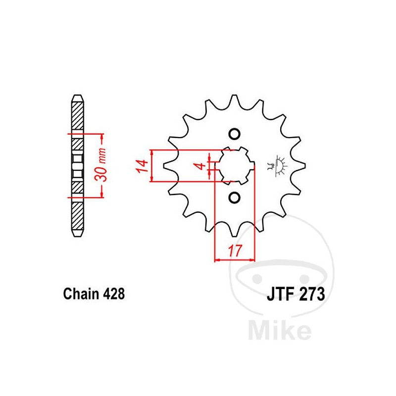 JT SPROCKETS Piñón transmisión engranaje grueso 14T P-428 4 Ø14/17MM 726.37.75