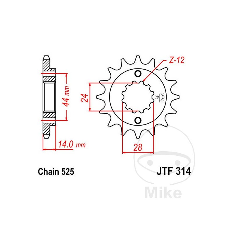 JT SPROCKETS Fine gear transmission pinion 15T P-525 Ø24/28.7MM 726.46.41