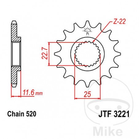 JT SPROCKETS Piñón transmisión engranaje fino 13T P-520 Ø22.7/25MM 726.10.50