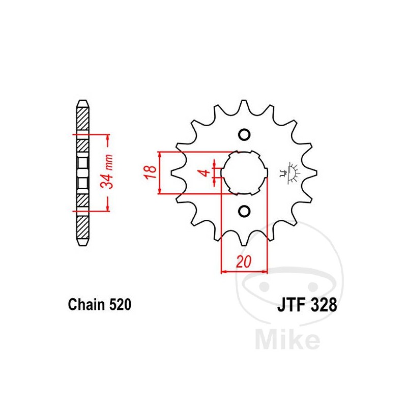 JT SPROCKETS Piñón transmisión engranaje grueso 13T P-520 4 Ø18/20MM 726.26.03