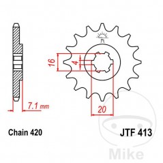 JT SPROCKETS Piñón transmisión engranaje grueso 12T P-420 4 Ø16/20MM 726.29.67