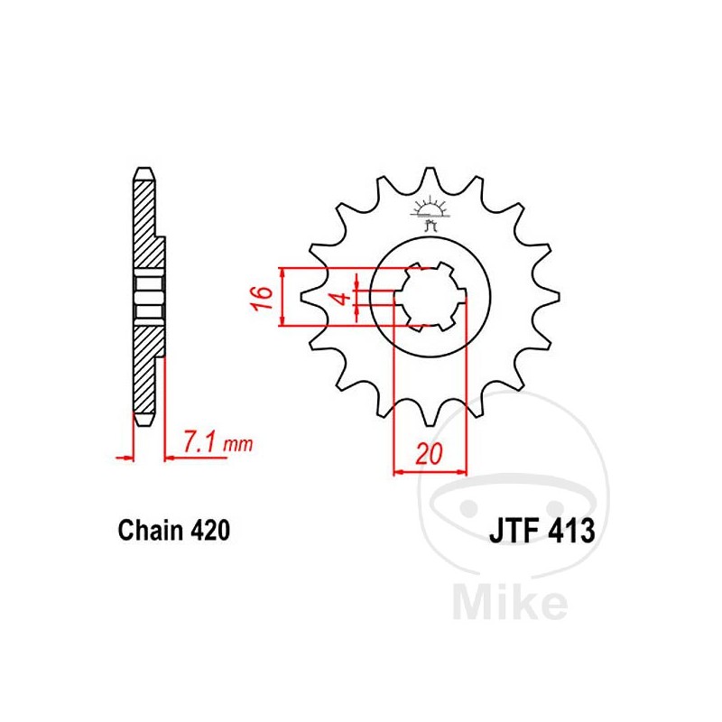 JT SPROCKETS Piñón transmisión engranaje grueso 12T P-420 4 Ø16/20MM 726.29.67