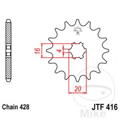 JT SPROCKETS coarse gear transmission pinion 15T 428 6 Ø16/20 726.01.17