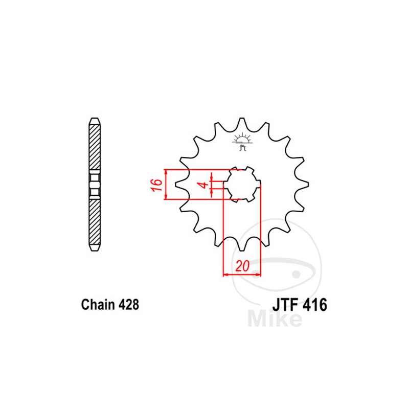 JT SPROCKETS Piñón transmisión engranaje grueso 15T 428 6 Ø16/20 726.01.17