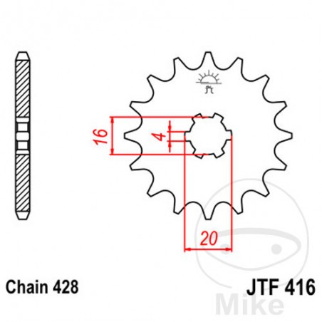 JT SPROCKETS Piñón transmisión engranaje grueso 15T 428 6 Ø16/20 726.01.17