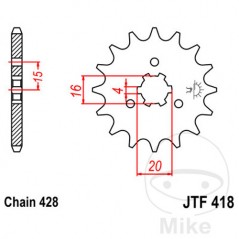 JT SPROCKETS coarse gear transmission pinion 13T P-428 6 Ø16/20MM 726.04.99
