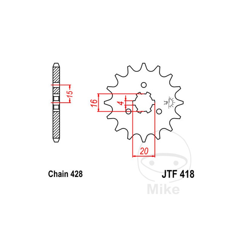JT SPROCKETS coarse gear transmission pinion 13T P-428 6 Ø16/20MM 726.04.99