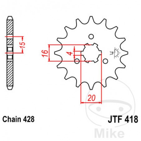 JT SPROCKETS coarse gear transmission pinion 13T P-428 6 Ø16/20MM 726.04.99