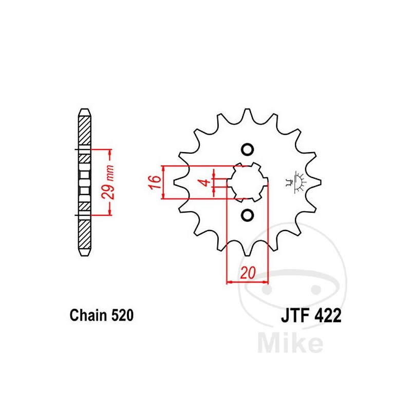 JT SPROCKETS Piñón transmisión engranaje grueso 12T P-520 4 Ø16/20MM 726.20.17