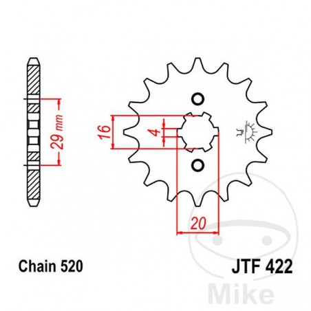 JT SPROCKETS Piñón transmisión engranaje grueso 12T P-520 4 Ø16/20MM 726.20.17