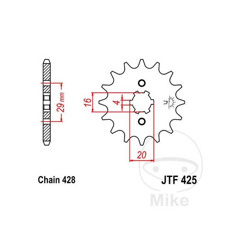 JT SPROCKETS Piñón transmisión engranaje grueso 12T P-428 4 Ø16/20MM 726.01.88