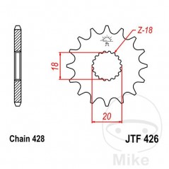 JT SPROCKETS Fine gear transmission pinion 14T P-428 Ø18/20MM 726.15.30