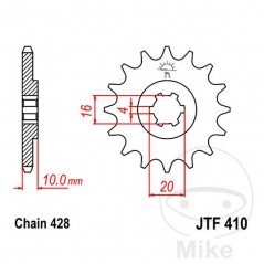 JT SPROCKETS coarse gear transmission pinion 16T P-428 6 Ø16/20MM 726.02.25