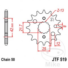 JT SPROCKETS Piñón transmisión engranaje fino 17T 530 Ø21.7/25 726.01.48