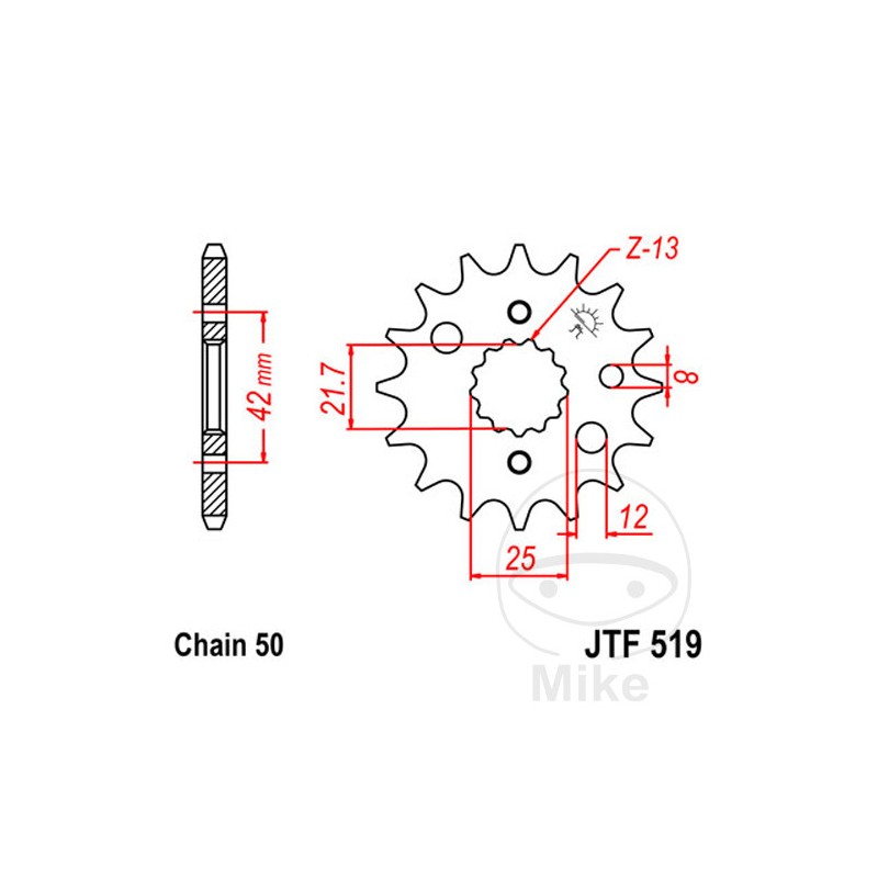 JT SPROCKETS Piñón transmisión engranaje fino 17T 530 Ø21.7/25 726.01.48