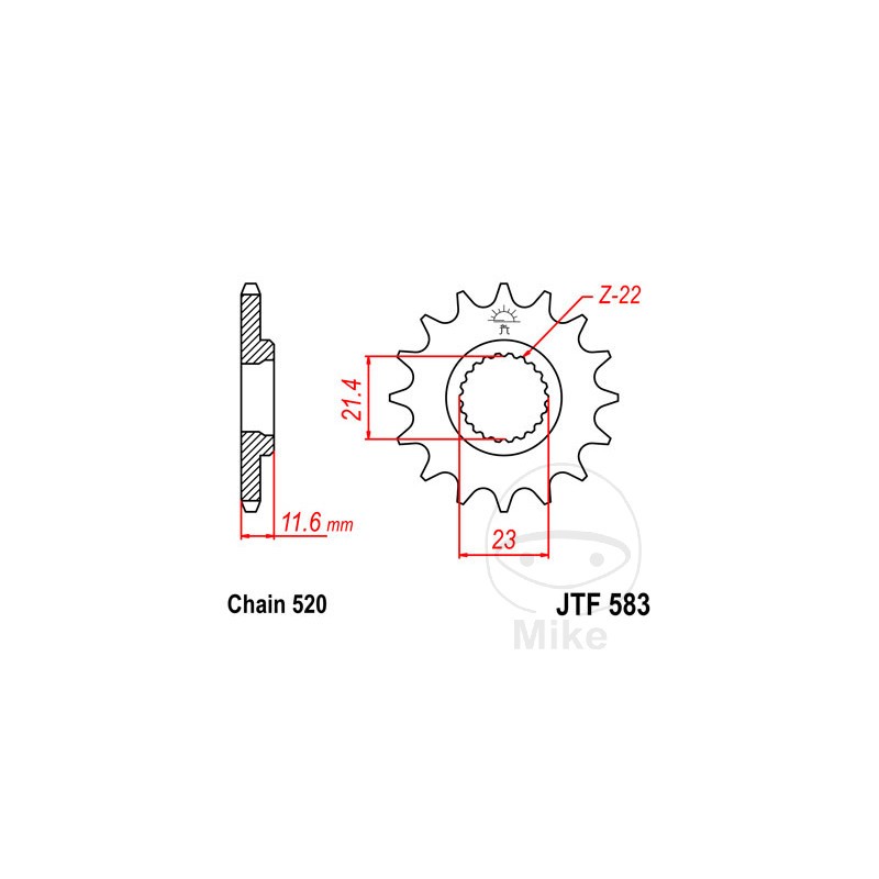 JT SPROCKETS Piñón transmisión engranaje fino 15T 520 Ø21.4/23 726.02.22