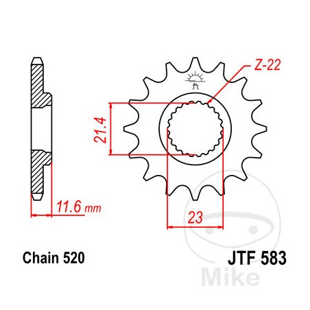 JT SPROCKETS Piñón transmisión engranaje fino 15T 520 Ø21.4/23 726.02.22