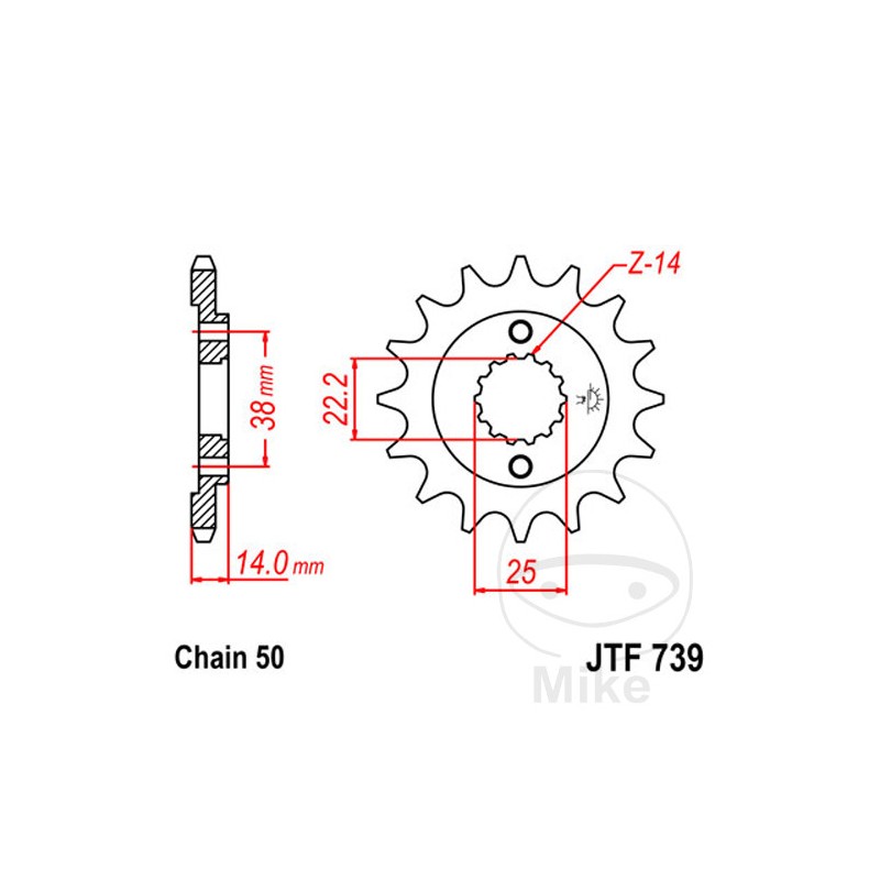 JT SPROCKETS Fine gear transmission pinion 15T 530 Ø22.2/25 726.01.66