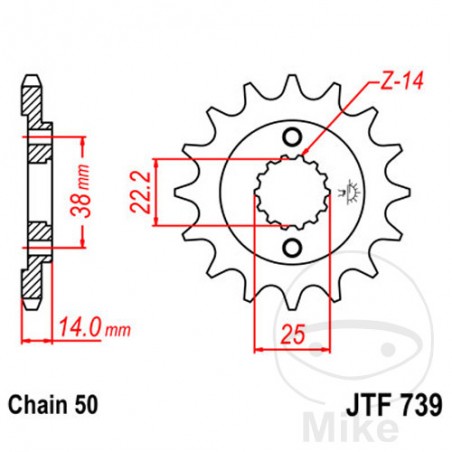JT SPROCKETS Piñón transmisión engranaje fino 15T 530 Ø22.2/25 726.01.66