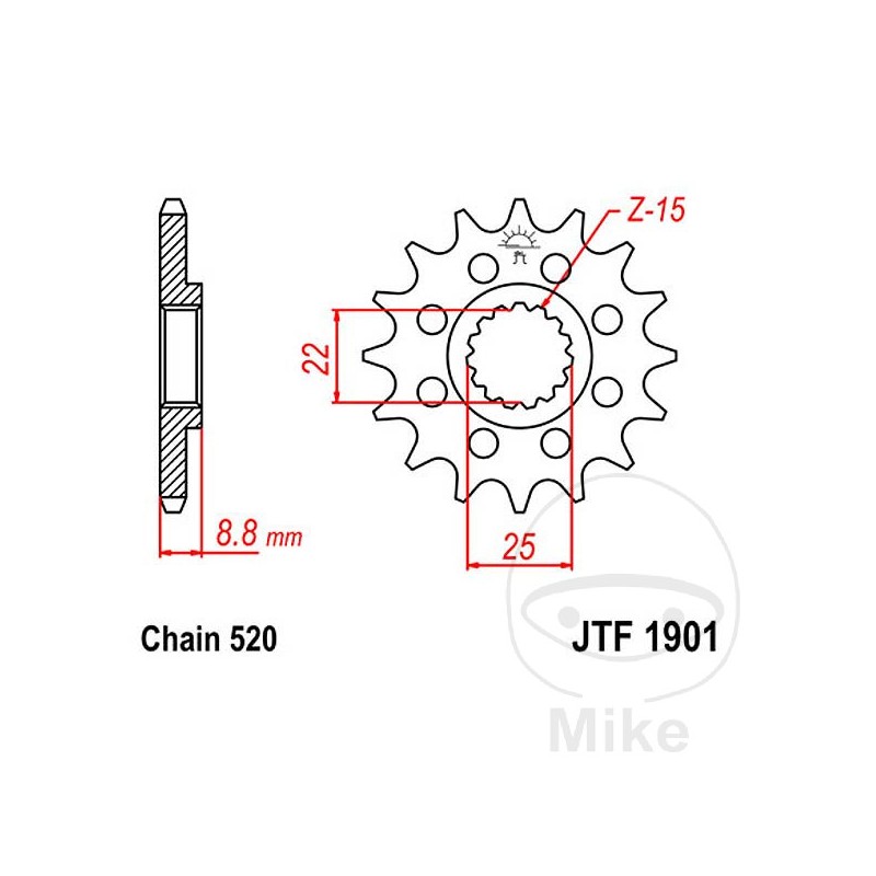 JT SPROCKETS Piñón transmisión engranaje fino RACING 15T 520 Ø22/25 726.47.81