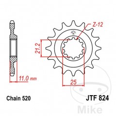 JT SPROCKETS Piñón transmisión engranaje fino 16T 520 Ø21/25 726.01.85