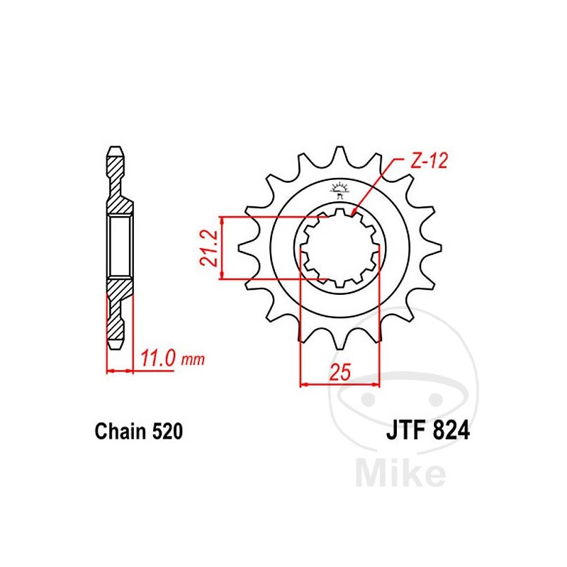 JT SPROCKETS Piñón transmisión engranaje fino 16T 520 Ø21/25 726.01.85