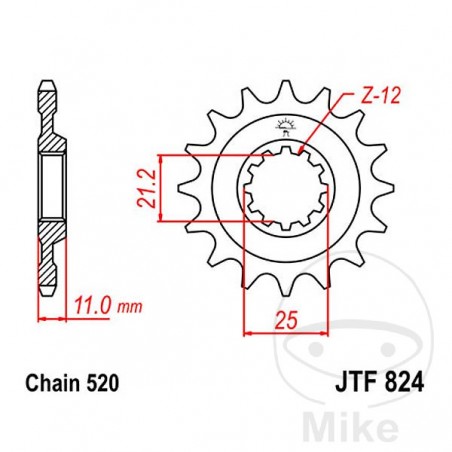 JT SPROCKETS Fine gear transmission pinion 16T 520 Ø21/25 726.01.85
