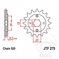 JT SPROCKETS coarse gear transmission pinion 14T P-520 4 Ø18/20MM 726.12.41
