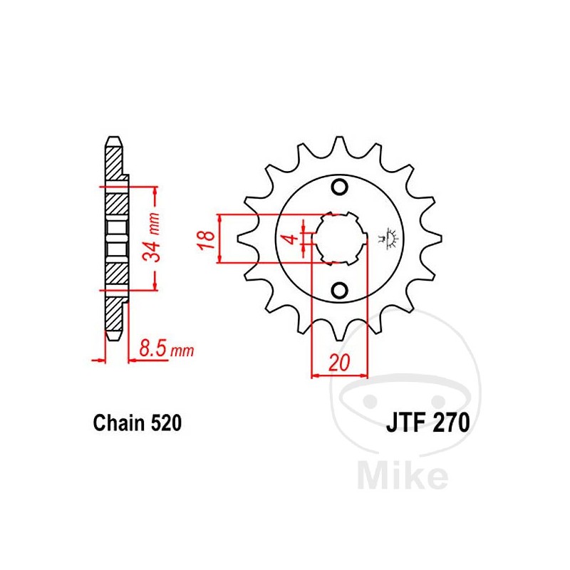 JT SPROCKETS Piñón transmisión engranaje grueso 14T P-520 4 Ø18/20MM 726.12.41
