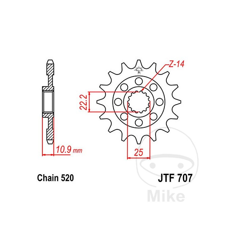 JT SPROCKETS Piñón transmisión racing engranaje fino 15T P-520 Ø22.2/25MM 726.09.61