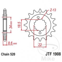 JT SPROCKETS Fine gear transmission pinion 14T P-520 Ø19/22MM 726.02.16