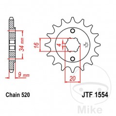 JT SPROCKETS Piñón transmisión engranaje grueso 13T P-520 4 Ø16/20MM 726.37.18