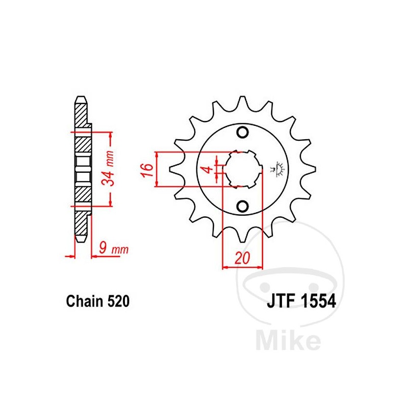 JT SPROCKETS Piñón transmisión engranaje grueso 13T P-520 4 Ø16/20MM 726.37.18