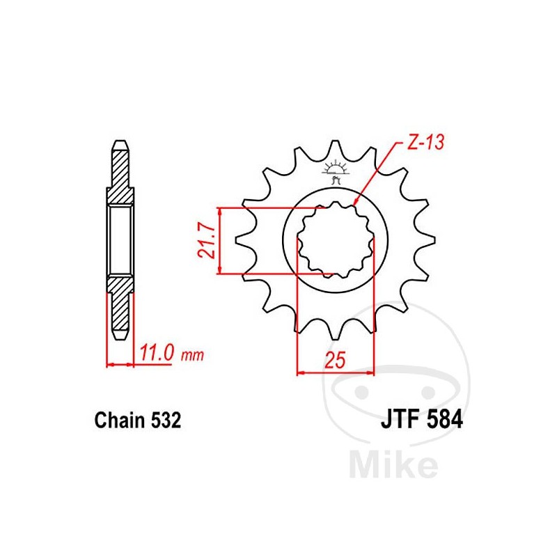 JT SPROCKETS Piñón transmisión engranaje fino 16T P-532 Ø21.6/25MM 726.62.73