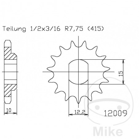 ESJOT Piñón transmisión agujero largo 10T P-415 12.2/15MM 726.02.71