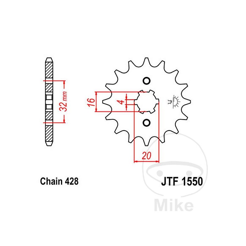 JT SPROCKETS Piñón transmisión engranaje grueso 15T P-428 6 Ø16/20 726.04.14