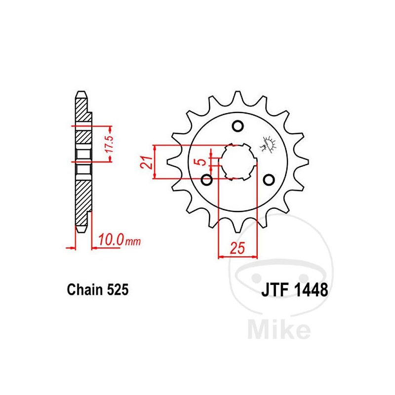 JT SPROCKETS Piñón transmisión engranaje grueso 14T P-525 5 Ø21/25MM 726.47.08