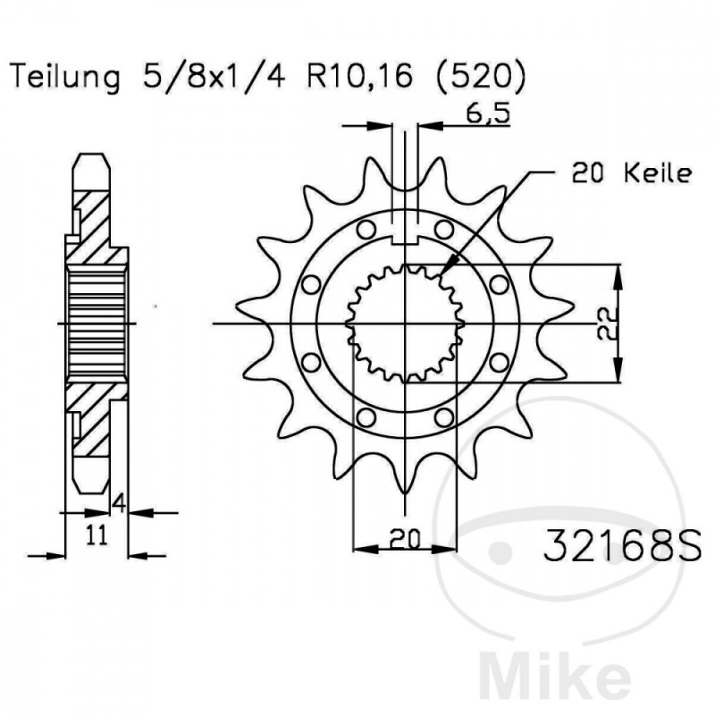 ESJOT Fine gear transmission pinion RACING 13T 520 Ø20/22 726.03.36