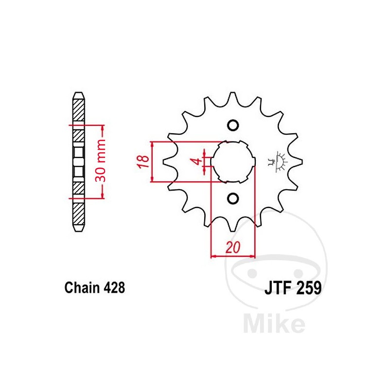 JT SPROCKETS Piñón transmisión engranaje grueso 14T P-428 4 Ø18/20MM 726.20.25