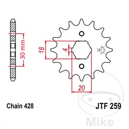 JT SPROCKETS Piñón transmisión engranaje grueso 14T P-428 4 Ø18/20MM 726.20.25