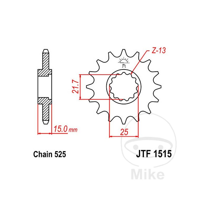 JT SPROCKETS Fine gear transmission pinion 14T P-525 Ø21.6/25MM 726.34.29
