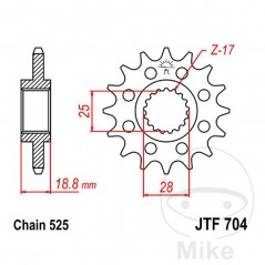 JT SPROCKETS Racing transmission sprocket 17T P-525 ALTN: 7260407 726.97.98