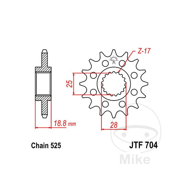 JT SPROCKETS Piñón transmisión racing 17T P-525 ALTN: 7260407 726.97.98