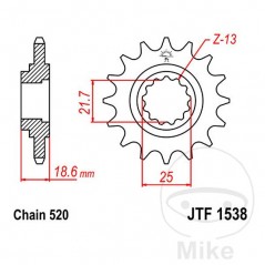 JT SPROCKETS Fine gear transmission pinion 14T P-520 Ø22/25MM 726.44.35