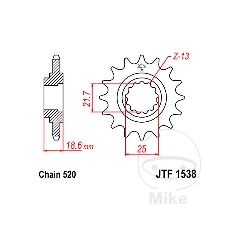 JT SPROCKETS Fine gear transmission pinion 14T P-520 Ø22/25MM 726.44.35