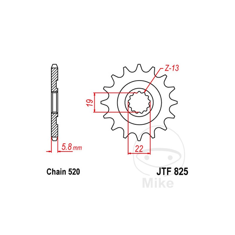 JT SPROCKETS Fine gear transmission pinion 13T 520 Ø19/22 726.04.15
