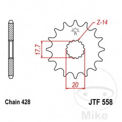 JT SPROCKETS Piñón transmisión engranaje fino 13T P-428 Ø17.7/20MM 726.40.05